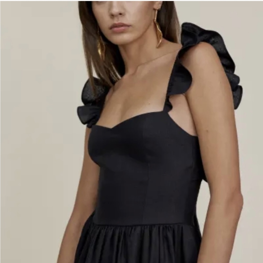 Reformation Vecchio Dress (Black) size 6 maxi gown linen - Picture 5 of 7